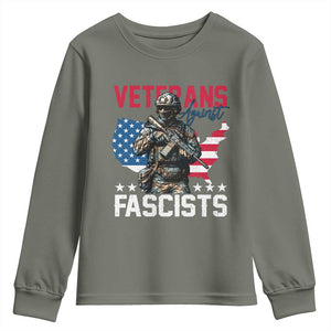 Veterans Against Fascists Youth Sweatshirt Patriotic Soldier Vintage American Flag - Print Your Wear