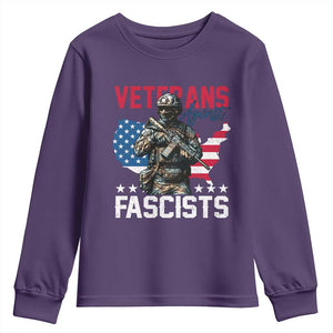 Veterans Against Fascists Youth Sweatshirt Patriotic Soldier Vintage American Flag - Print Your Wear