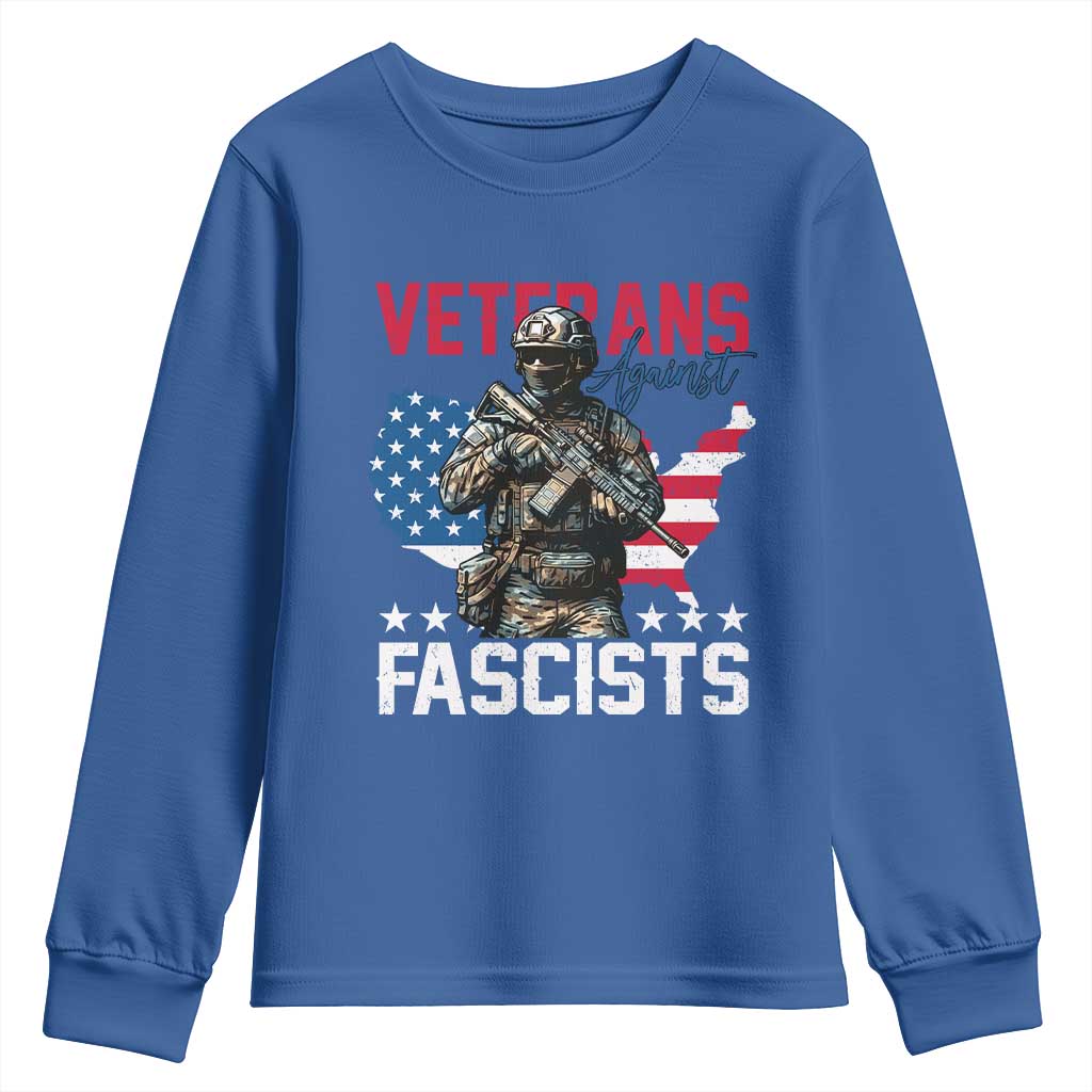 Veterans Against Fascists Youth Sweatshirt Patriotic Soldier Vintage American Flag TS11 Royal Blue Print Your Wear