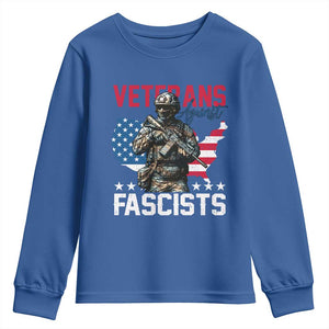 Veterans Against Fascists Youth Sweatshirt Patriotic Soldier Vintage American Flag TS11 Royal Blue Print Your Wear