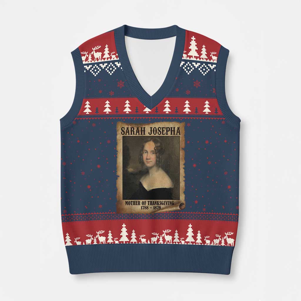 Sarah Josepha Hale V-Neck Knit Sweater Vest Mother Of Thanksgiving TS11 Navy Red Print Your Wear