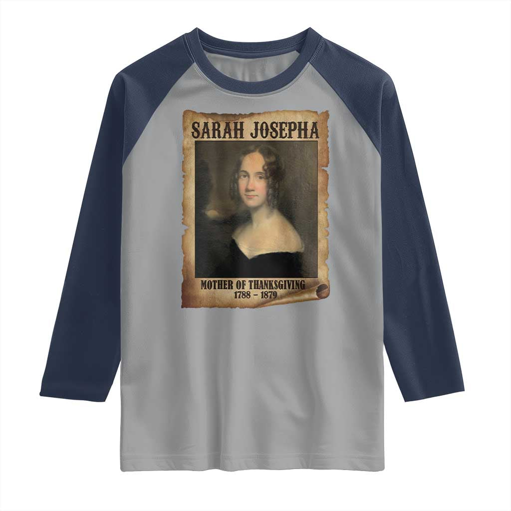 Sarah Josepha Hale Raglan Shirt Mother Of Thanksgiving TS11 Sport Gray Navy Print Your Wear