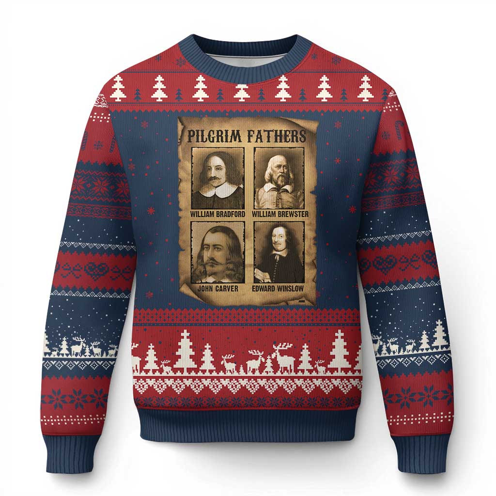 Thanksgiving Pilgrim Fathers Ugly Christmas Sweater Plymouth Colony Massachusetts History TS11 Navy Red Print Your Wear