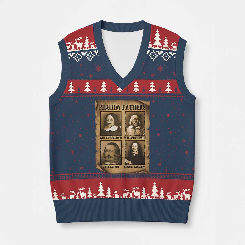 Thanksgiving Pilgrim Fathers V-Neck Knit Sweater Vest Plymouth Colony Massachusetts History TS11 Navy Red Print Your Wear