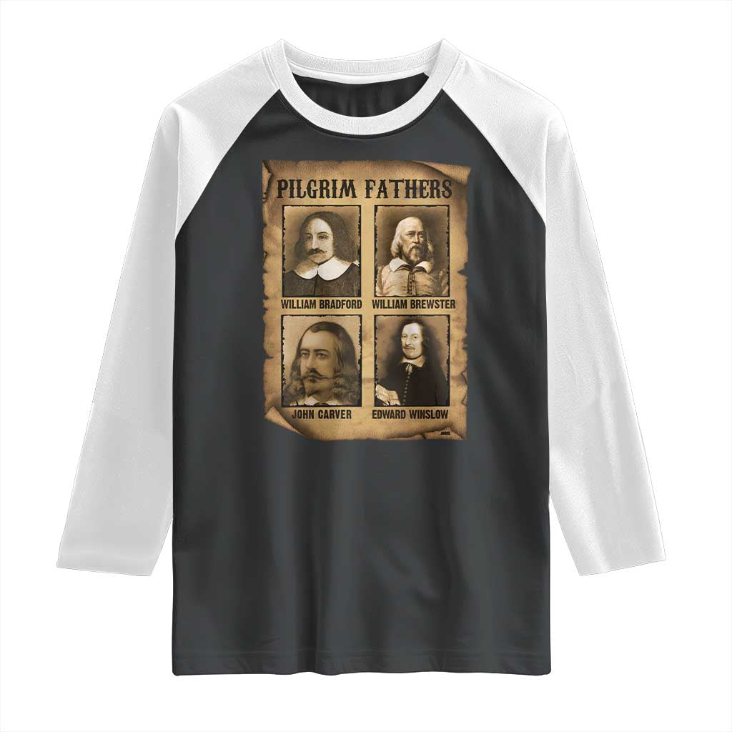 Thanksgiving Pilgrim Fathers Raglan Shirt Plymouth Colony Massachusetts History TS11 Black White Print Your Wear