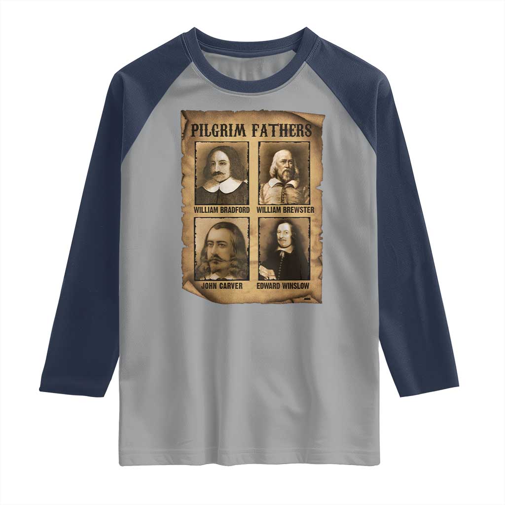 Thanksgiving Pilgrim Fathers Raglan Shirt Plymouth Colony Massachusetts History TS11 Sport Gray Navy Print Your Wear