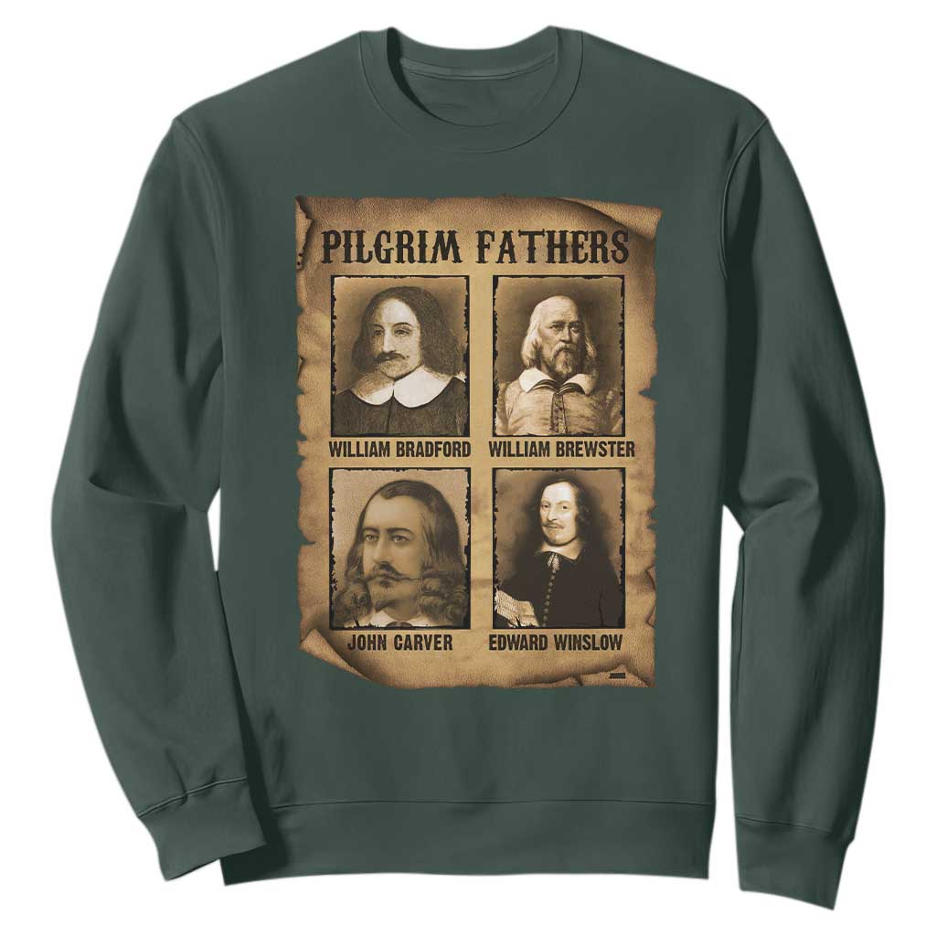 Thanksgiving Pilgrim Fathers Sweatshirt Plymouth Colony Massachusetts History TS11 Dark Forest Green Print Your Wear