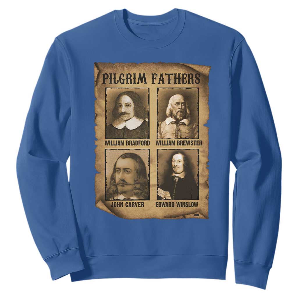 Thanksgiving Pilgrim Fathers Sweatshirt Plymouth Colony Massachusetts History TS11 Royal Blue Print Your Wear