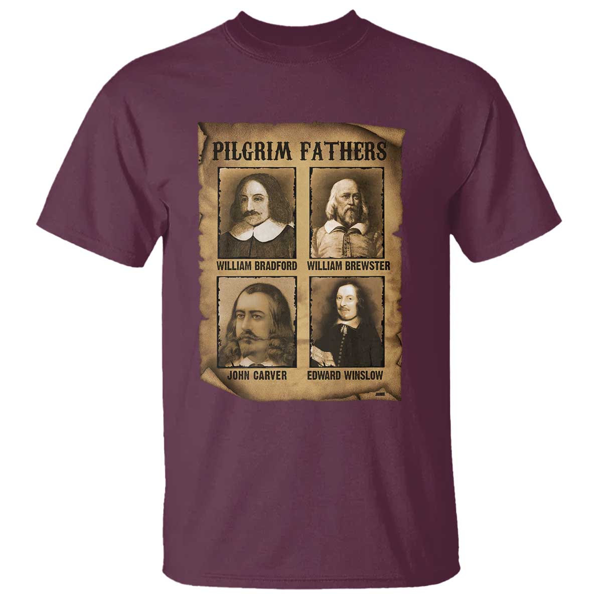 Thanksgiving Pilgrim Fathers T Shirt Plymouth Colony Massachusetts History TS11 Maroon Print Your Wear