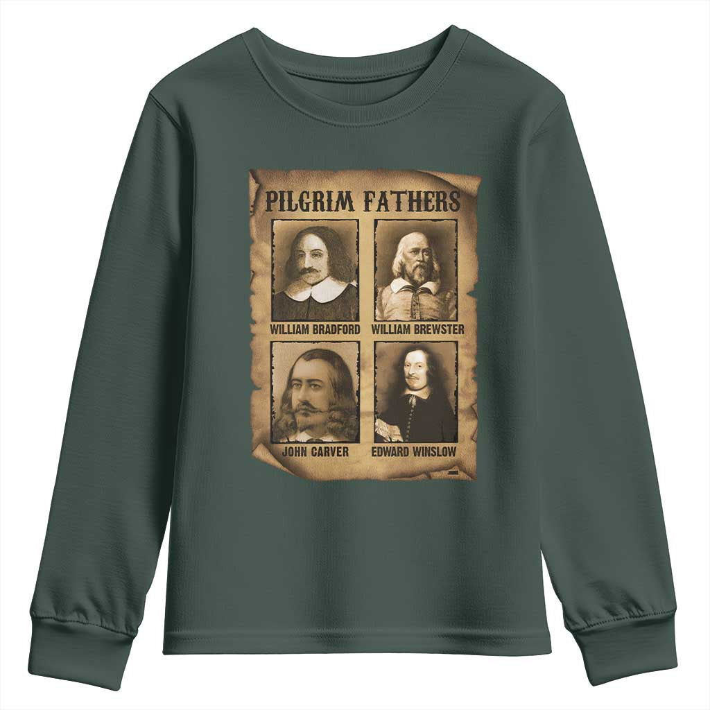 Thanksgiving Pilgrim Fathers Youth Sweatshirt Plymouth Colony Massachusetts History TS11 Dark Forest Green Print Your Wear