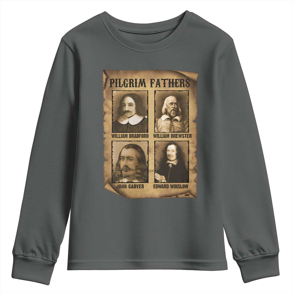 Thanksgiving Pilgrim Fathers Youth Sweatshirt Plymouth Colony Massachusetts History TS11 Dark Heather Print Your Wear