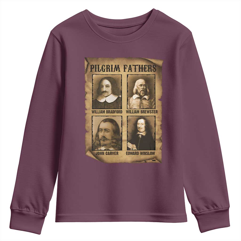 Thanksgiving Pilgrim Fathers Youth Sweatshirt Plymouth Colony Massachusetts History TS11 Maroon Print Your Wear