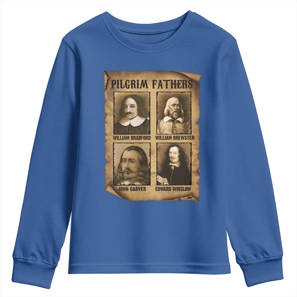 Thanksgiving Pilgrim Fathers Youth Sweatshirt Plymouth Colony Massachusetts History TS11 Royal Blue Print Your Wear