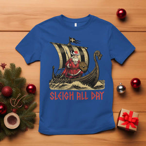 Funny Christmas Santa Viking T Shirt Sleigh All Day Xmas Pagan Norse Longship TS11 Royal Blue Print Your Wear