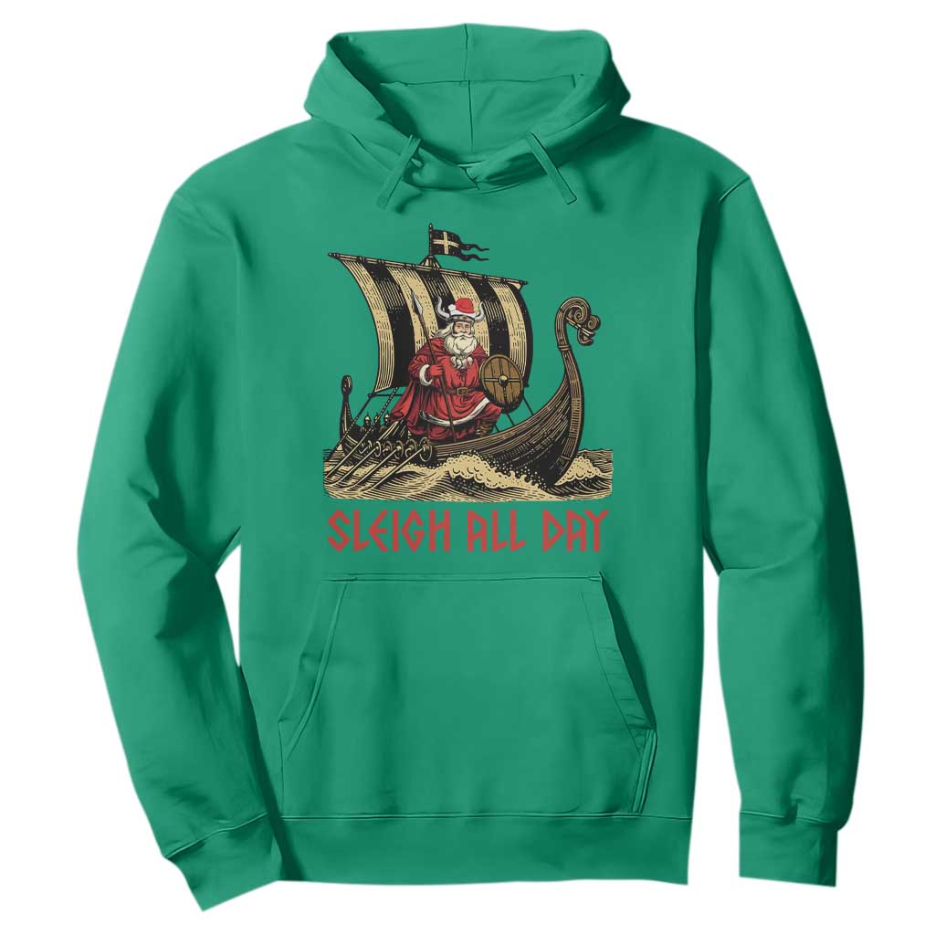 Funny Christmas Santa Viking Hoodie Sleigh All Day Xmas Pagan Norse Longship TS11 Irish Green Print Your Wear