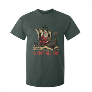 Funny Christmas Santa Viking T Shirt For Kid Sleigh All Day Xmas Pagan Norse Longship TS11 Dark Forest Green Print Your Wear