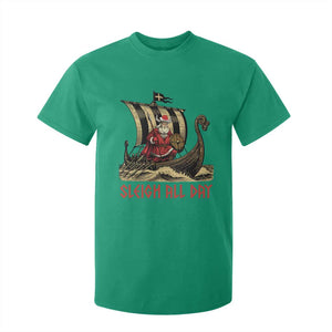Funny Christmas Santa Viking T Shirt For Kid Sleigh All Day Xmas Pagan Norse Longship TS11 Irish Green Print Your Wear