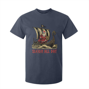 Funny Christmas Santa Viking T Shirt For Kid Sleigh All Day Xmas Pagan Norse Longship TS11 Navy Print Your Wear