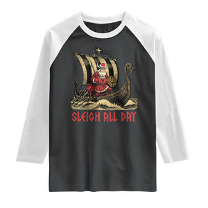 Funny Christmas Santa Viking Raglan Shirt Sleigh All Day Xmas Pagan Norse Longship TS11 Black White Print Your Wear