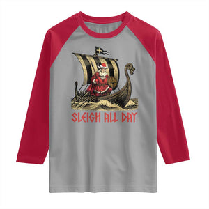 Funny Christmas Santa Viking Raglan Shirt Sleigh All Day Xmas Pagan Norse Longship TS11 Sport Gray Red Print Your Wear