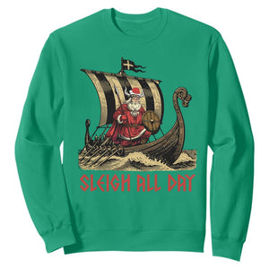 Funny Christmas Santa Viking Sweatshirt Sleigh All Day Xmas Pagan Norse Longship TS11 Irish Green Print Your Wear