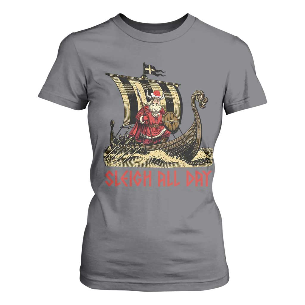 Funny Christmas Santa Viking T Shirt For Women Sleigh All Day Xmas Pagan Norse Longship TS11 Charcoal Print Your Wear