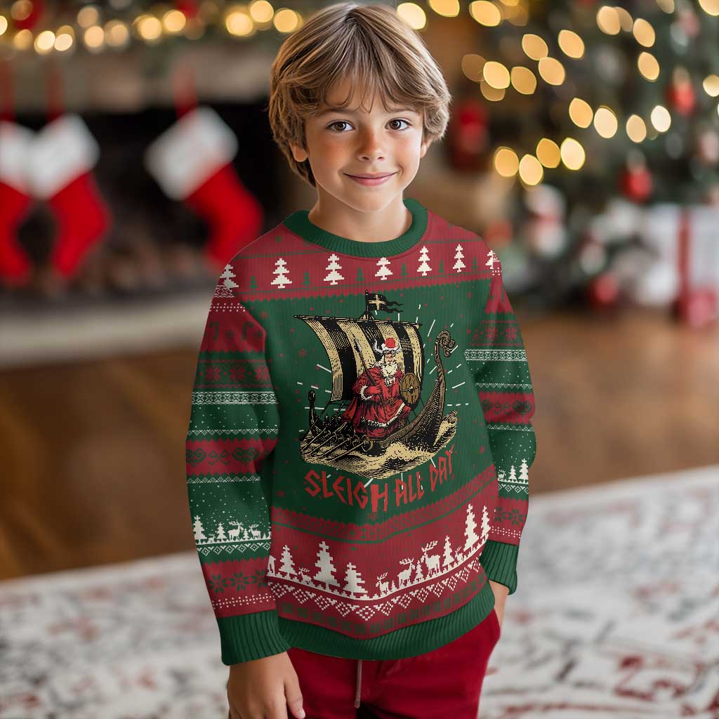 Funny Christmas Santa Viking Ugly Christmas Sweater Sleigh All Day Xmas Pagan Norse Longship TS11 Christmas Print Your Wear