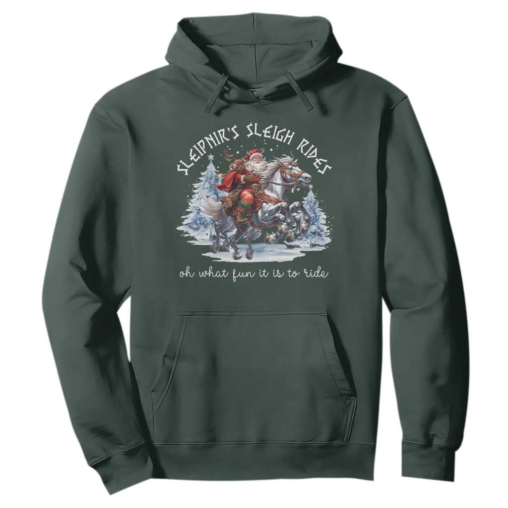 Funny Christmas Santa Viking Hoodie Sleipnir's Sleigh Rides Oh What Fun It Is To Ride TS11 Dark Forest Green Print Your Wear