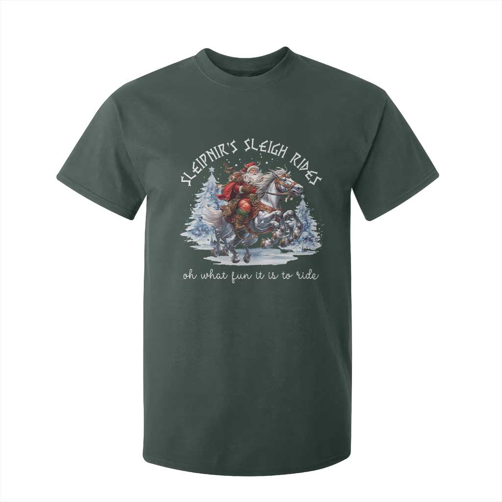 Funny Christmas Santa Viking T Shirt For Kid Sleipnir's Sleigh Rides Oh What Fun It Is To Ride TS11 Dark Forest Green Print Your Wear