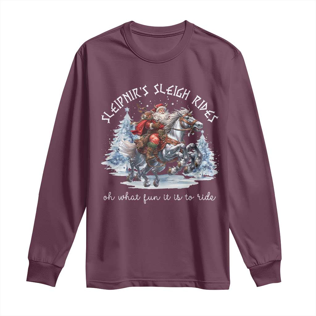 Funny Christmas Santa Viking Long Sleeve Shirt Sleipnir's Sleigh Rides Oh What Fun It Is To Ride TS11 Maroon Print Your Wear