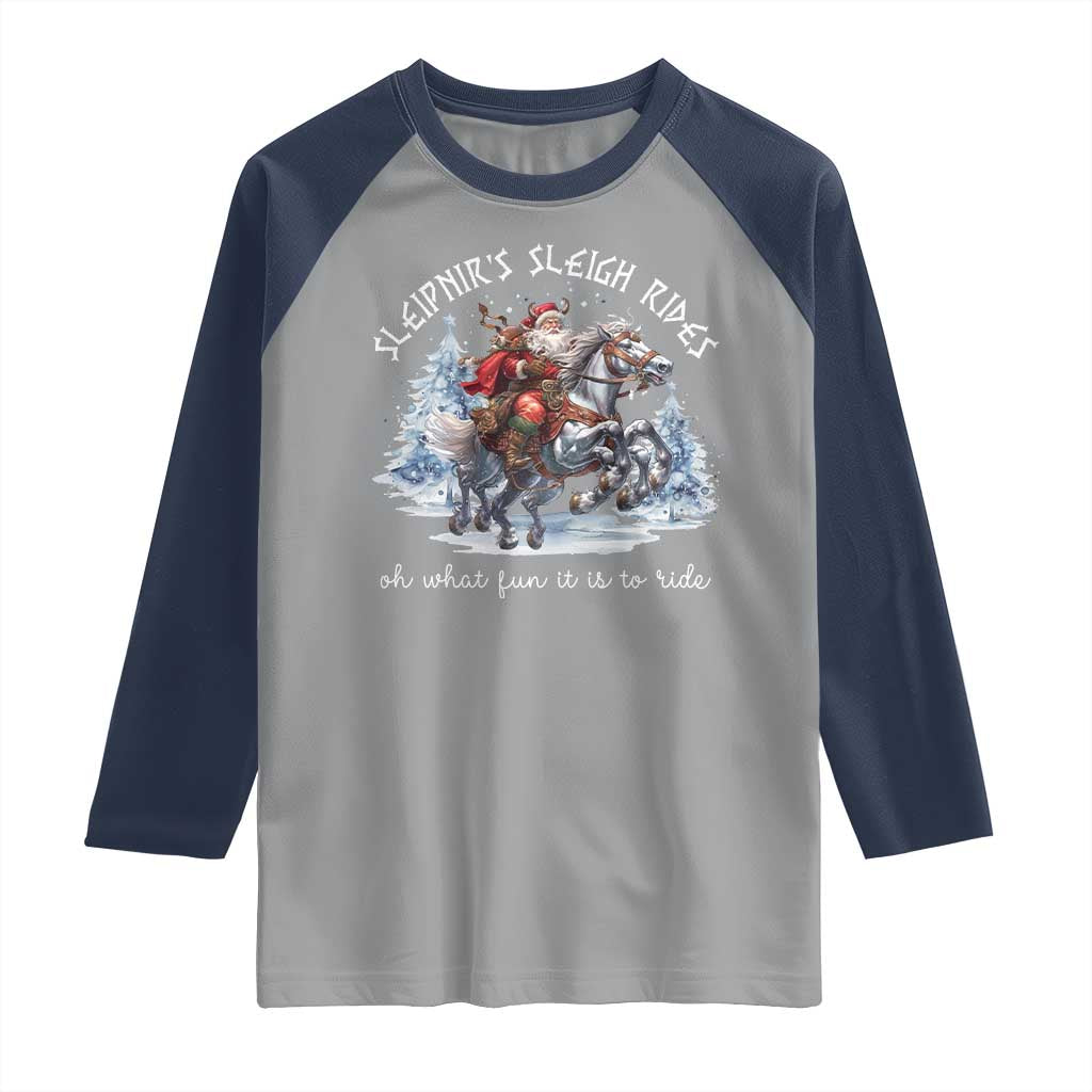 Funny Christmas Santa Viking Raglan Shirt Sleipnir's Sleigh Rides Oh What Fun It Is To Ride TS11 Sport Gray Navy Print Your Wear