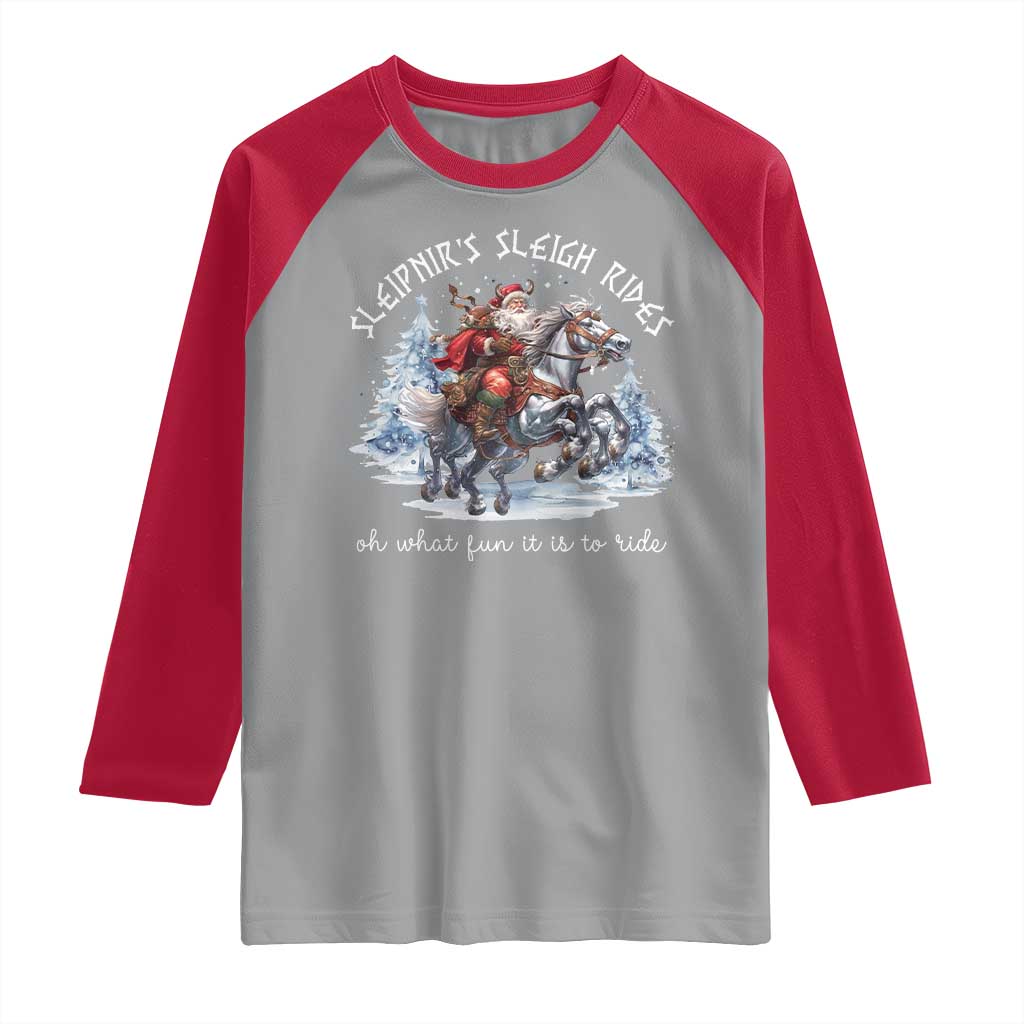 Funny Christmas Santa Viking Raglan Shirt Sleipnir's Sleigh Rides Oh What Fun It Is To Ride TS11 Sport Gray Red Print Your Wear