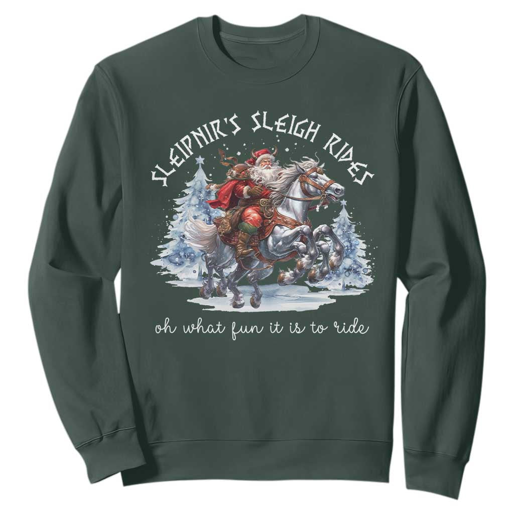 Funny Christmas Santa Viking Sweatshirt Sleipnir's Sleigh Rides Oh What Fun It Is To Ride TS11 Dark Forest Green Print Your Wear
