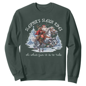 Funny Christmas Santa Viking Sweatshirt Sleipnir's Sleigh Rides Oh What Fun It Is To Ride TS11 Dark Forest Green Print Your Wear