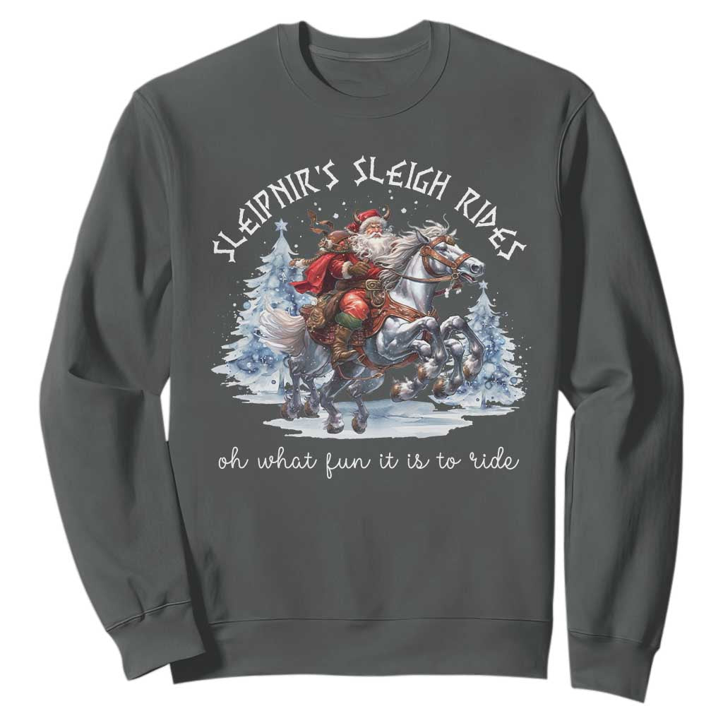 Funny Christmas Santa Viking Sweatshirt Sleipnir's Sleigh Rides Oh What Fun It Is To Ride TS11 Dark Heather Print Your Wear