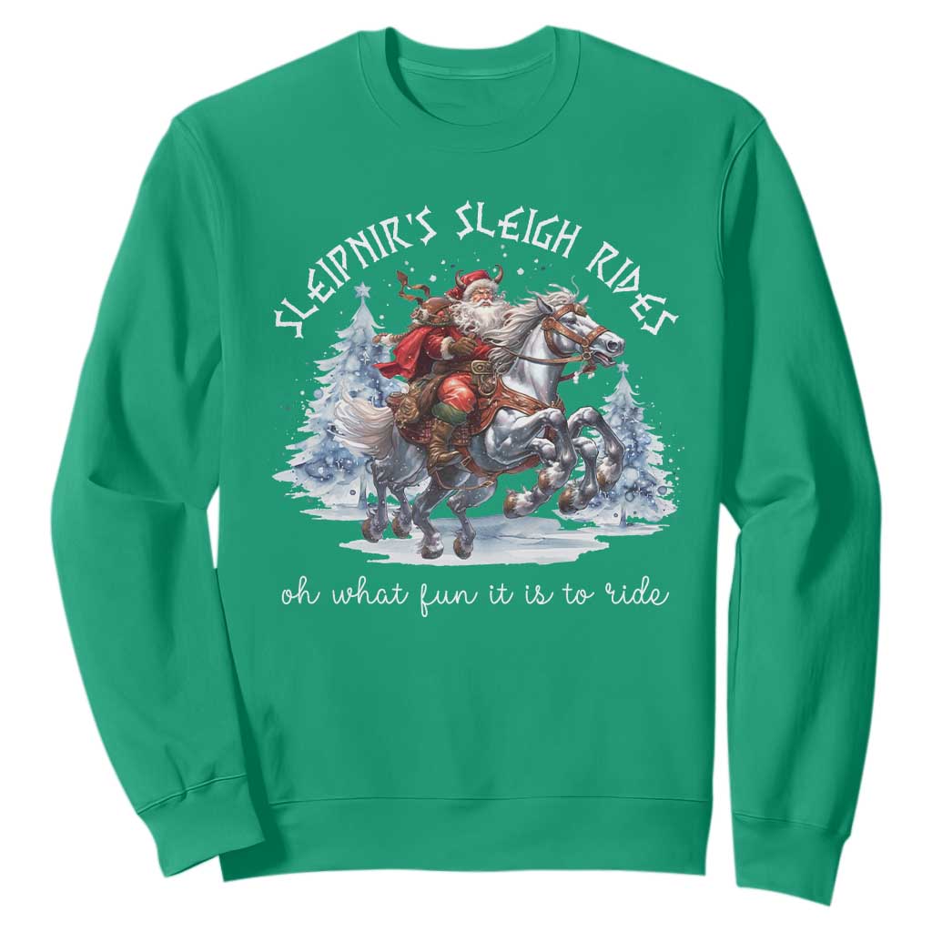 Funny Christmas Santa Viking Sweatshirt Sleipnir's Sleigh Rides Oh What Fun It Is To Ride TS11 Irish Green Print Your Wear