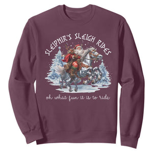Funny Christmas Santa Viking Sweatshirt Sleipnir's Sleigh Rides Oh What Fun It Is To Ride TS11 Maroon Print Your Wear