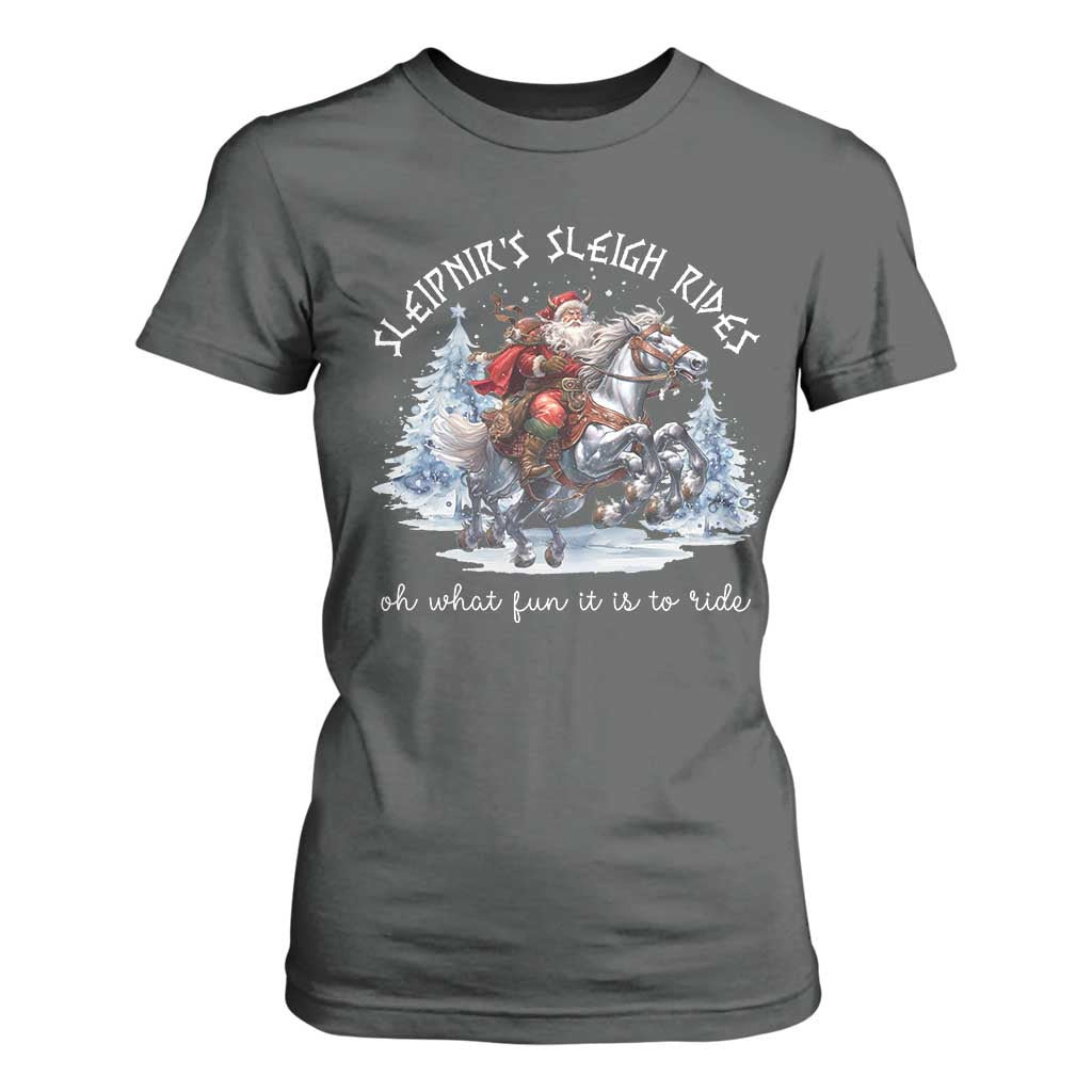 Funny Christmas Santa Viking T Shirt For Women Sleipnir's Sleigh Rides Oh What Fun It Is To Ride TS11 Dark Heather Print Your Wear