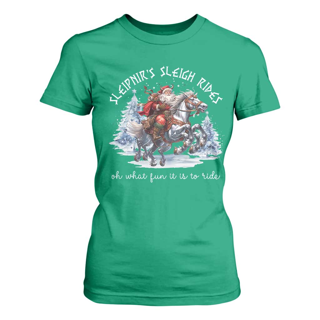 Funny Christmas Santa Viking T Shirt For Women Sleipnir's Sleigh Rides Oh What Fun It Is To Ride TS11 Irish Green Print Your Wear