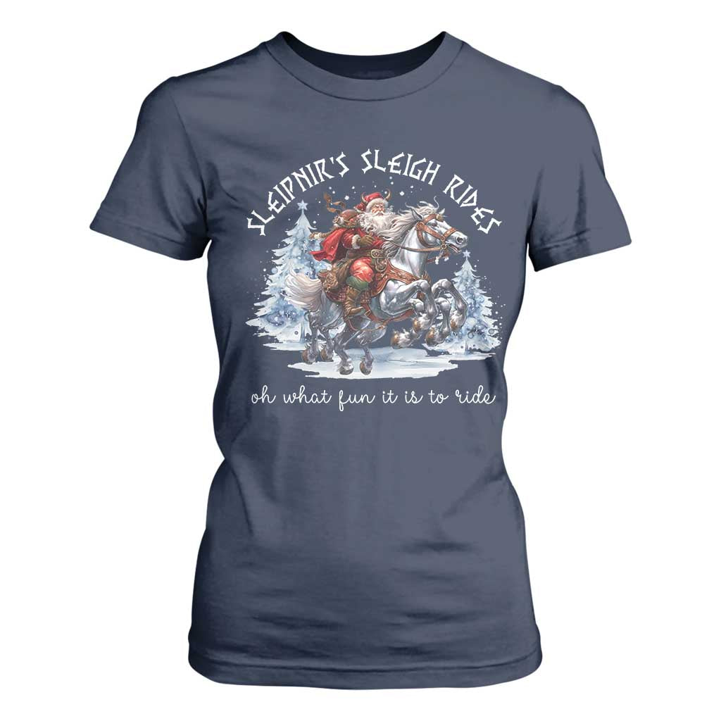 Funny Christmas Santa Viking T Shirt For Women Sleipnir's Sleigh Rides Oh What Fun It Is To Ride TS11 Navy Print Your Wear