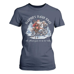 Funny Christmas Santa Viking T Shirt For Women Sleipnir's Sleigh Rides Oh What Fun It Is To Ride TS11 Navy Print Your Wear