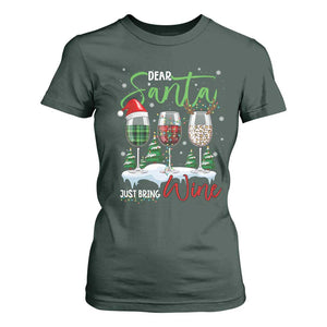 Funny Christmas Wine T Shirt For Women Dear Santa Just Bring Wine Winter Holiday TS11 Dark Forest Green Print Your Wear