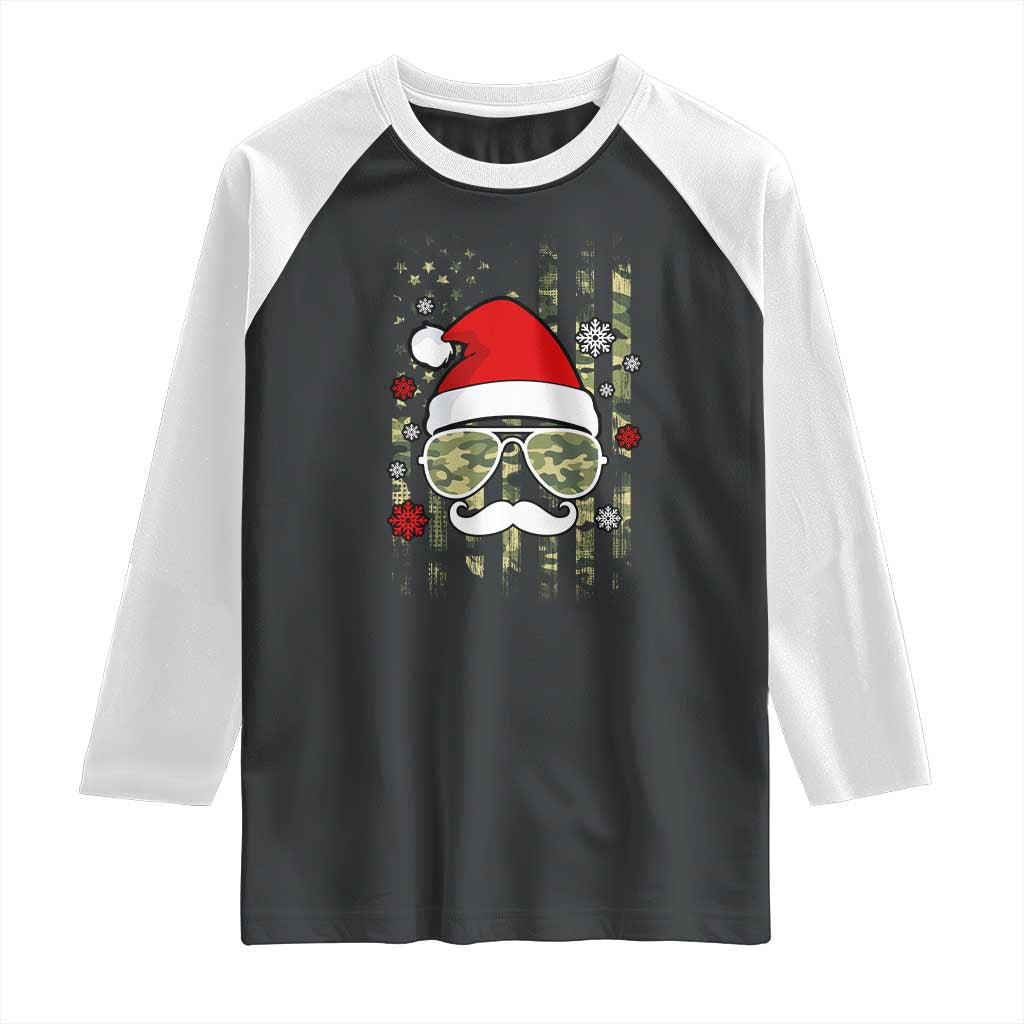 Funny Christmas Veteran Raglan Shirt Santa Hat Camo American Flag TS11 Black White Print Your Wear