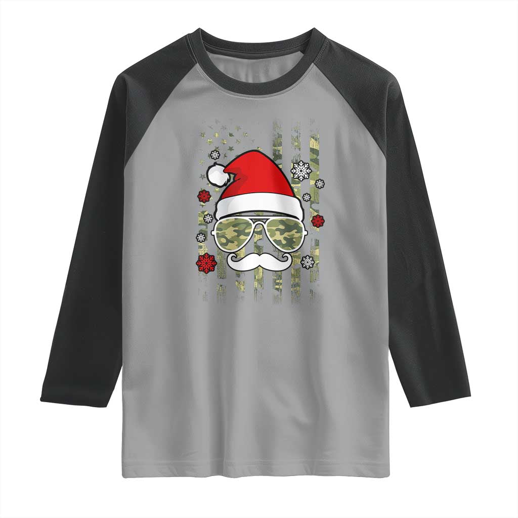 Funny Christmas Veteran Raglan Shirt Santa Hat Camo American Flag TS11 Sport Gray Black Print Your Wear
