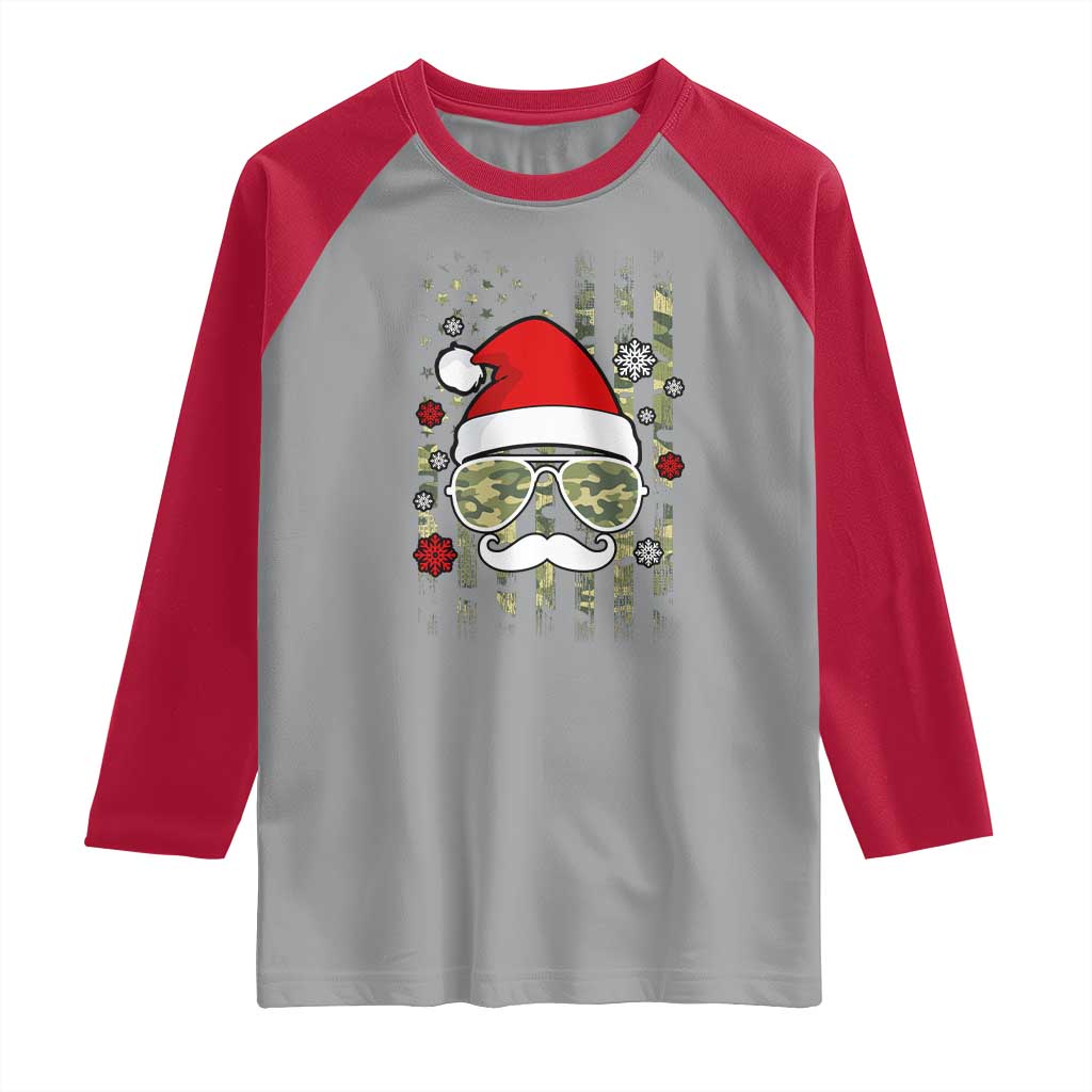 Funny Christmas Veteran Raglan Shirt Santa Hat Camo American Flag TS11 Sport Gray Red Print Your Wear