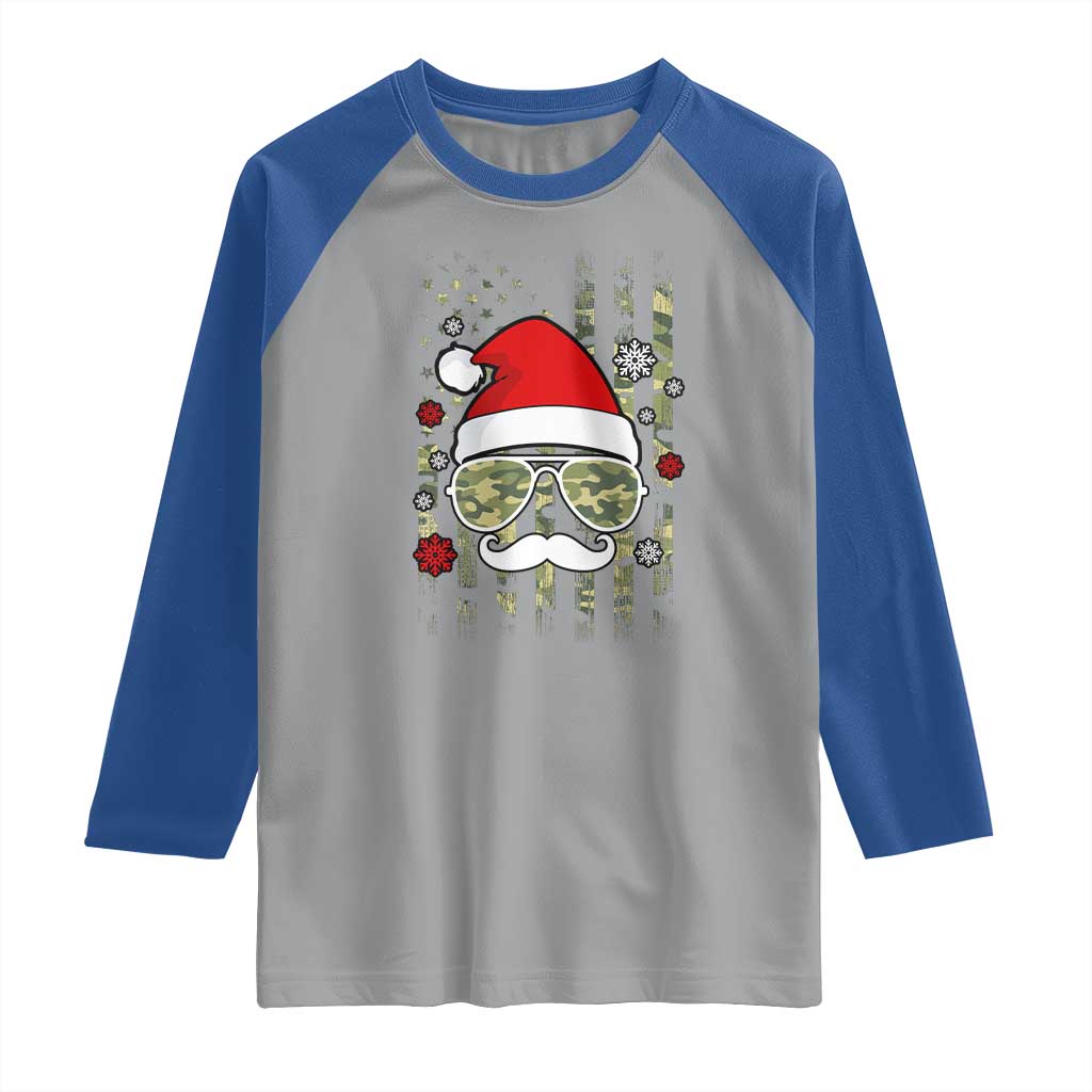 Funny Christmas Veteran Raglan Shirt Santa Hat Camo American Flag TS11 Sport Gray Royal Print Your Wear