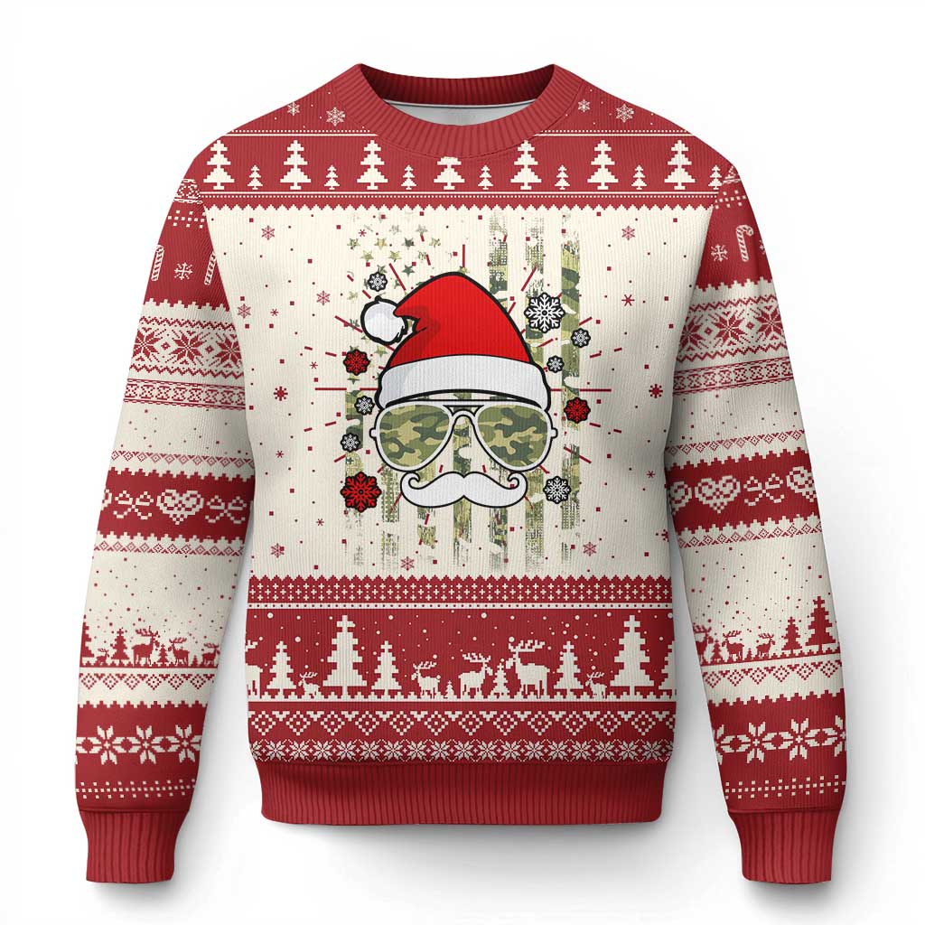 Funny Xmas Veteran Ugly Christmas Sweater Santa Hat Camo American Flag TS11 Red Print Your Wear