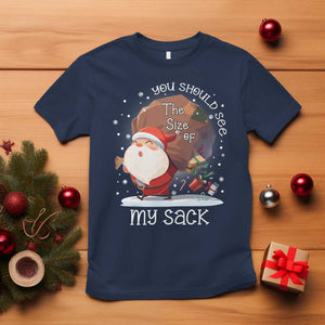Funny Christmas Santa T Shirt You Should See The Size Of My Sack Presents TS11 Navy Print Your Wear