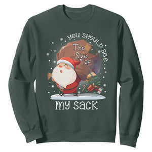 Funny Christmas Santa Sweatshirt You Should See The Size Of My Sack Presents TS11 Dark Forest Green Print Your Wear