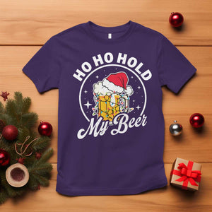 Funny Christmas Beers T Shirt Ho Ho Hold My Beer Vintage Mug Santa Hat TS11 Purple Print Your Wear